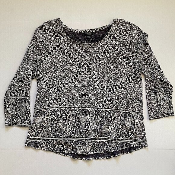 Lucky Brand Tops - Lucky Brand Shirt Womens XL Black & White 3/4 Sleeve Boho Style